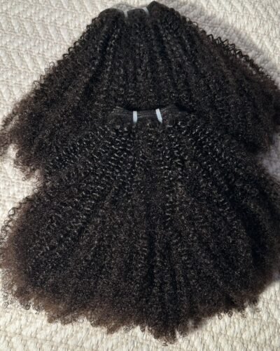 Two bundles of Brazilian kinky donor hair weave, premium quality human hair