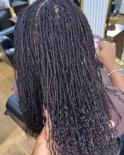 Sisterlocs-with-kinky-curls-tips-human-hair-extension-colour-1b-4C-texture-hairbyvintage-salon-lekki-lagos-nigeria